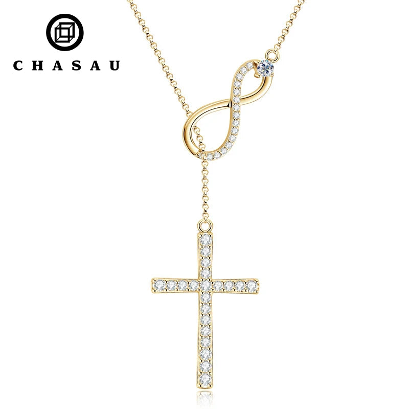 925 Silver Round Cut 2.5mm&1.8mm&1.7mm&1.5mm&1mm Moissanite Y Lariat Infinity Necklace Faith Hope Love Cross Pendant Necklace