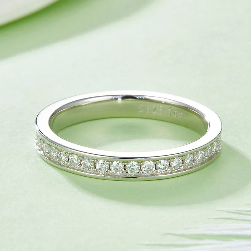 Eternity 1.5mm Moissanite Row Ring S925 Silver Plated in 18k White Gold Top Quality Moissanite Diamond Ring for Women
