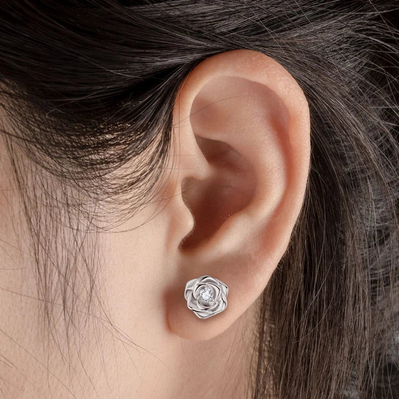 Chasau 925 Sterling Silver Moissanite Rose Flower Pendant Silver Rose Gold Earrings & Pendant Necklace Jewelry Set for Women