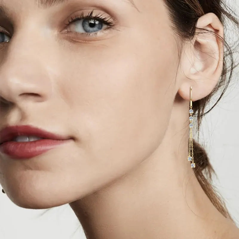 Women's Chain Earrings 925 Sterling Silver 1.00CTTW Round Moissanite Drop Earrings for Women