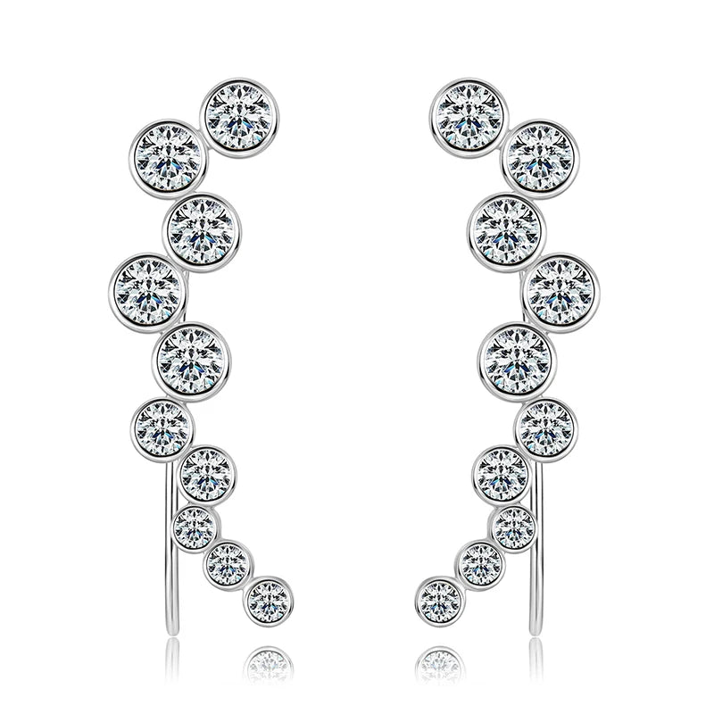Fashionable Original Design 925 Sterling Silver Bezel Setting 3.5mm&2.5mm&2mm Moissanite Crawlers Climber Earrings for Women
