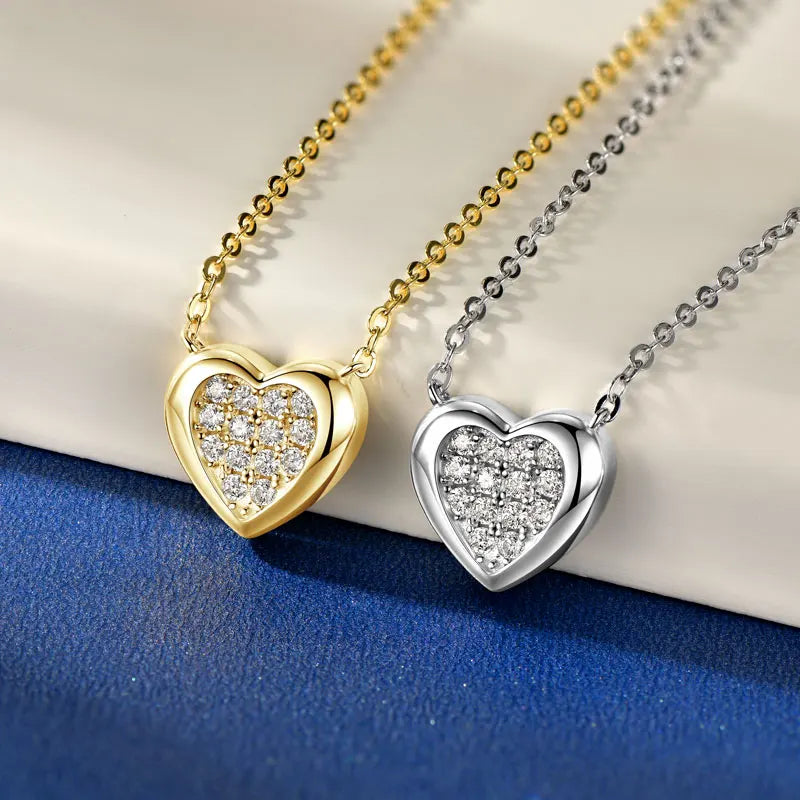 Wedding 925 Silver D0.21CT Round D Color VVS1 Moissanite Full Diamond Heart Pendant Heart Shape Pendant Necklace for Women