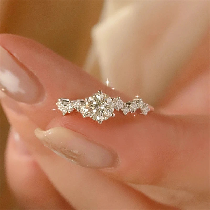 Classic 925 Silver 6.5mm 1CT Moissanite Women Six Claw Wedding Engagement Ring for Women with Certificate