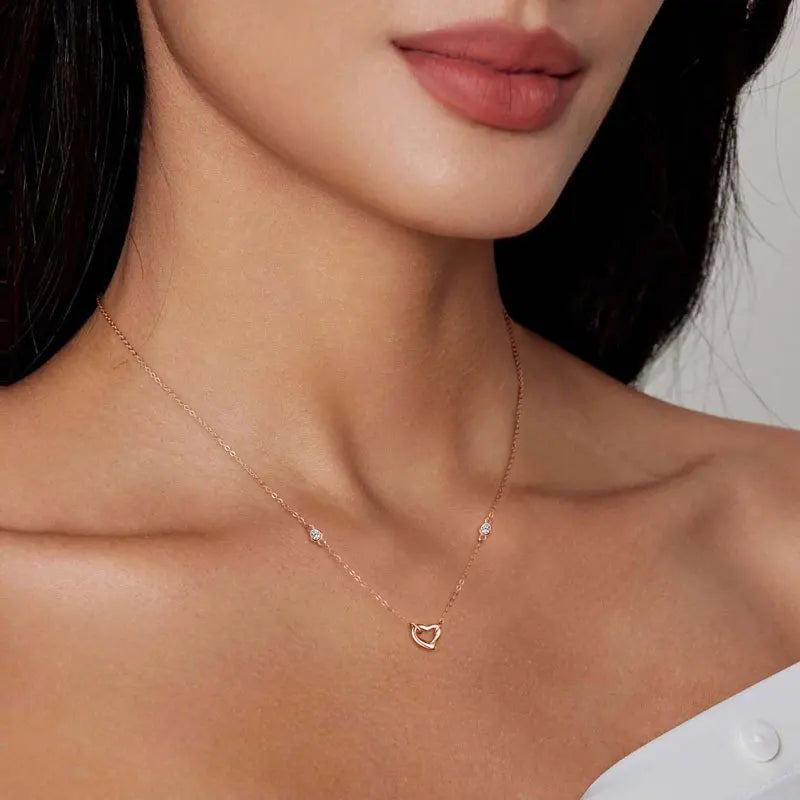 2mm D Moissanite Bezel Necklace 925 Sterling Silver Chain Rose Gold Color Heart Pendant Necklaces for Women