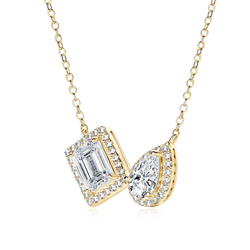2.0 Carat Emerald & Pear Cut 8x6mm 1.0 Carat D Color Moissanite Pendant Necklace Luxury 925 Silver Jewelry