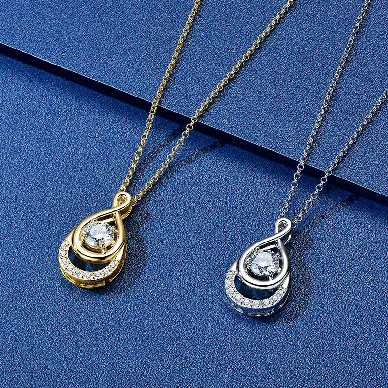 Luxurious Jewelry 925 Sterling Silver Necklaces 6.5mm 1.0 Carat Moissanite Waterdrop Infinity Pendant Necklace for Women