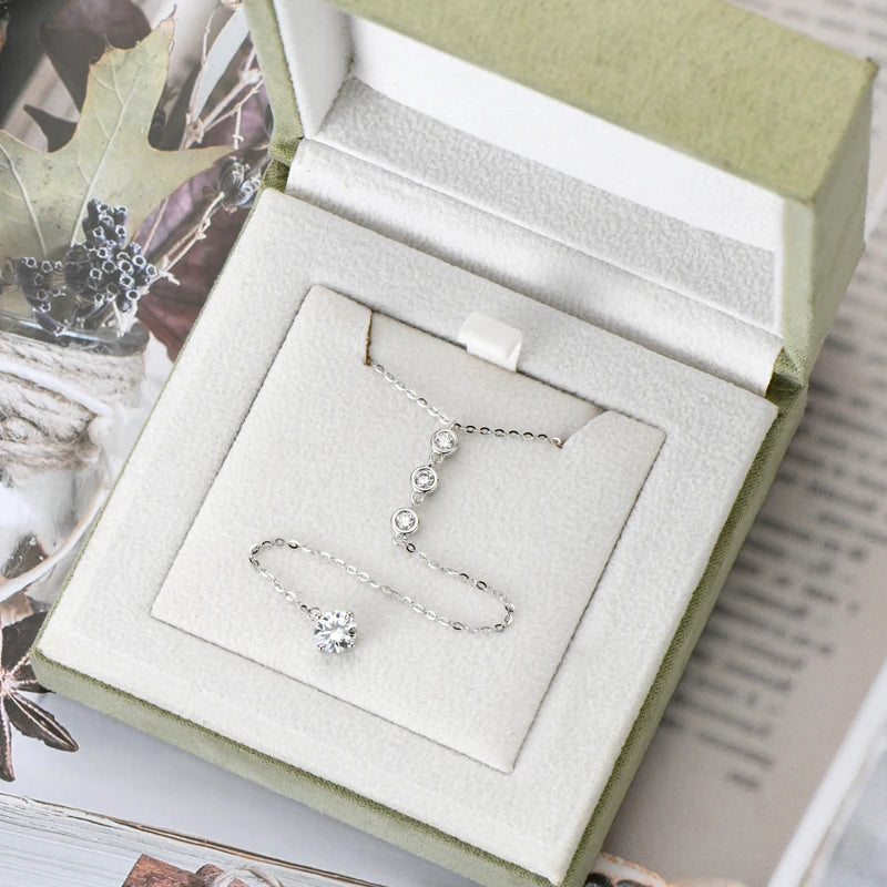 Women Jewelry Certificate 925 Sterling Silver Long Thin Chain 6.5mm&3mm D Color Y Shape Moissanite Diamond Necklace