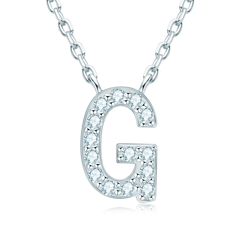 Charm Pendant 1.4mm D Color Moissanite Diamond Necklace Initial 26 Letter Name Necklace Silver for Women Kids Girls
