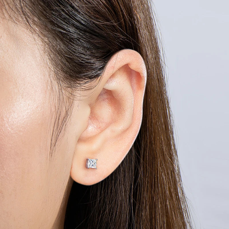 Passed Diamond Test 4.5mm 0.4ct Moissanite 925 Sterling Silver Square Tiny Stud Earrings for Girls Daily Wear Jewelry