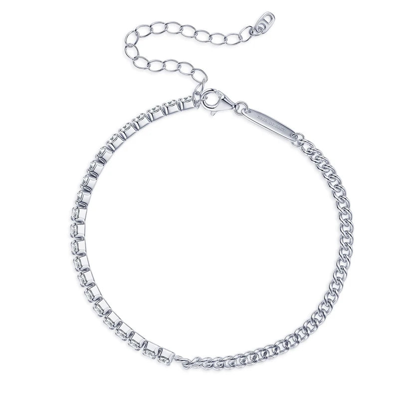 Pure Silver 925 Luxury Jewelry 3mm 2.20cttw Full D Moissanite Diamond Half Cuban Tennis Bracelets for Man Women