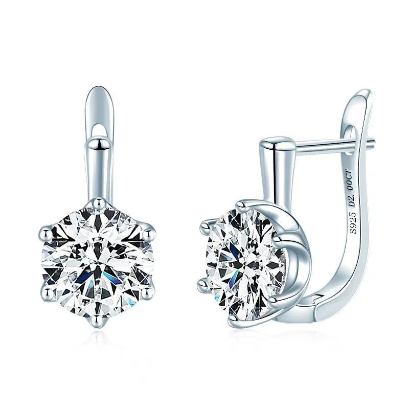 Fine Jewelry Stud Earrings 8mm 2.0ct Moissanite 925 Sterling Silver Six Claw Solitaire U Huggies VVS1 Moissanite Hoop Earrings