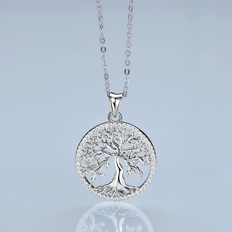 Tree of Life Pendant Necklace Halo 1mm D Color Moissanite Necklace 925 Silver Girls Fine Jewelry for Women Men