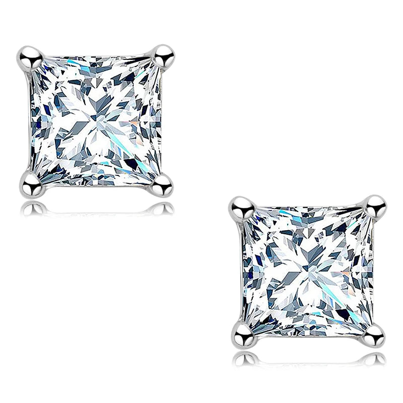 Passed Diamond Test 4.5mm 0.4ct Moissanite 925 Sterling Silver Square Tiny Stud Earrings for Girls Daily Wear Jewelry