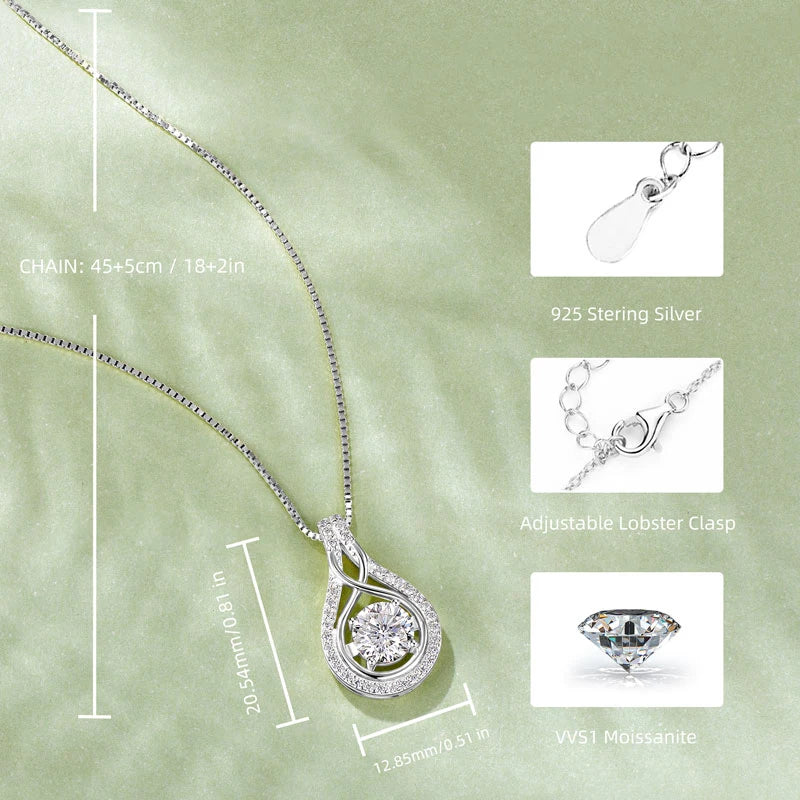 Classic Luxury Sterling Silver 925 6.5mm & 1.1mm Round Moissanite Wonderful Infinity Pendant Necklace for Women