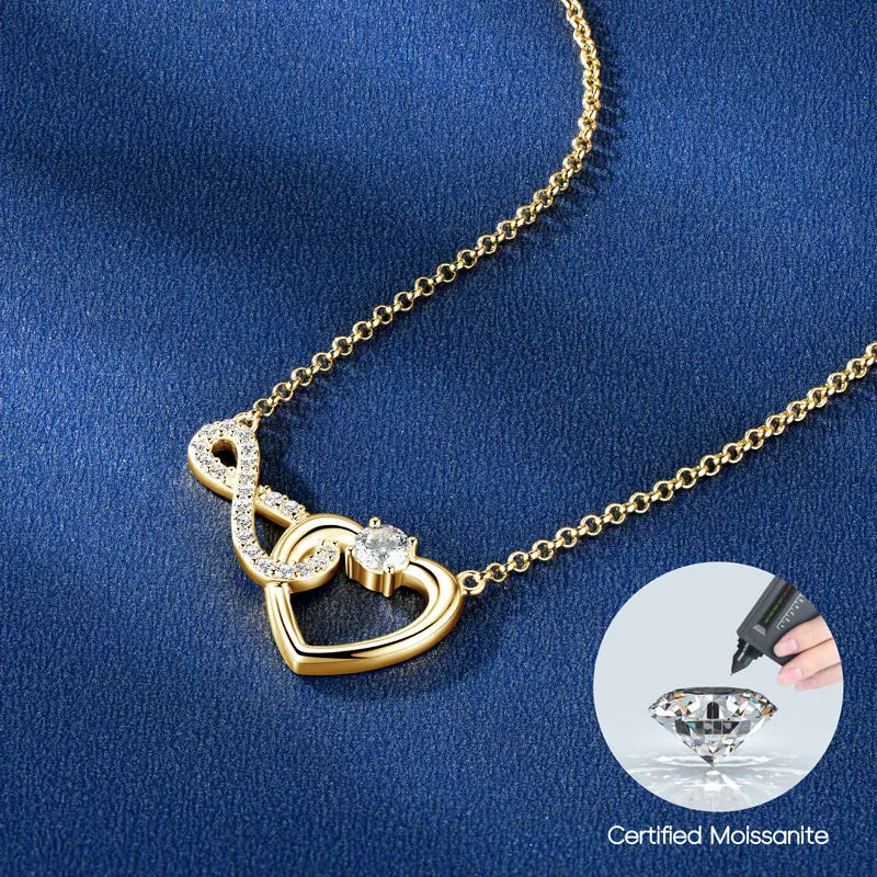 Wholesale Hot Selling Jewelry 925 Silver 4mm&1.3mm Moissanite Infinity Heart Shaped Wedding Pendant Necklace for Women