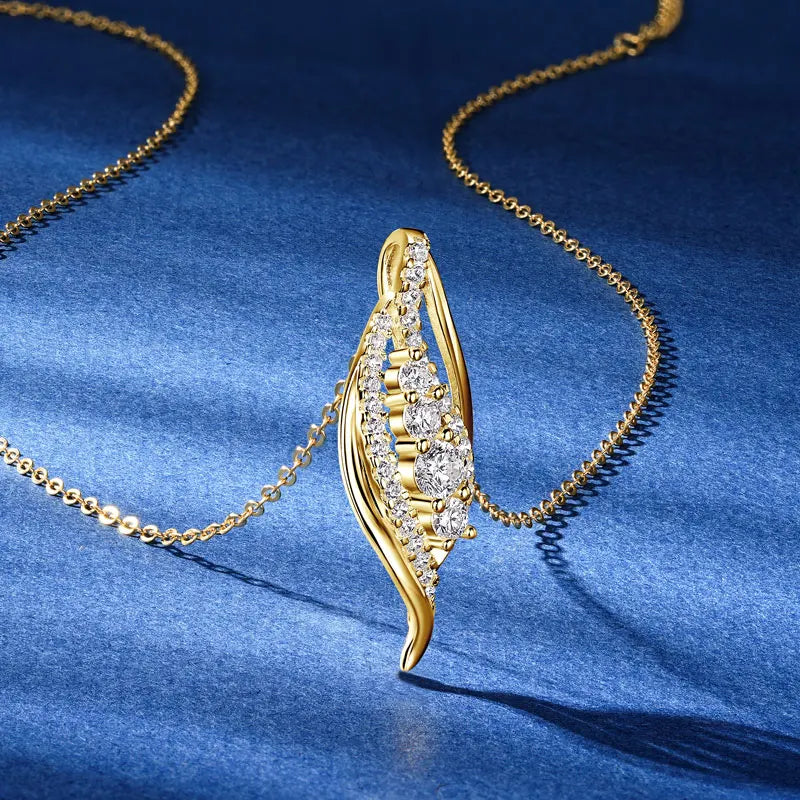 Latest Unique Curve Pendant Necklace 925 Silver 4mm & 3mm & 2.5mm Round Moissanite Fashion Curved Design Pendant Necklace Women
