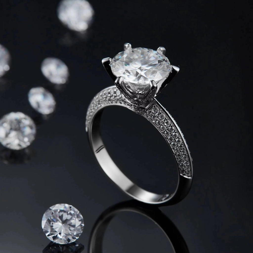 High Quality Fashion Women Luxury Fine Jewelry 3ct 3.0ct 3 Carat 9mm Moissanite S925 Sterling Silver Wedding Engagement Rings