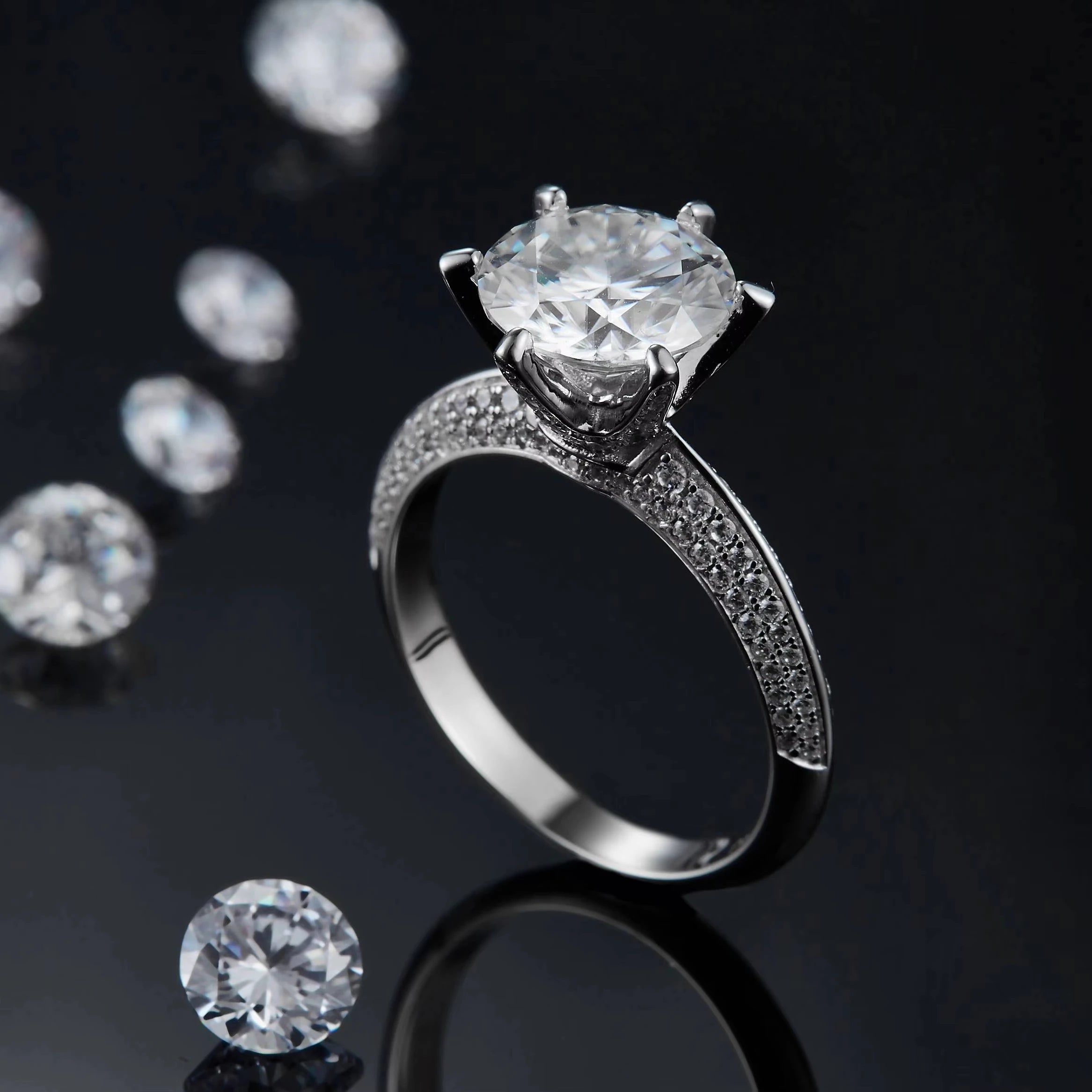 High Quality Fashion Women Luxury Fine Jewelry 3ct 3.0ct 3 Carat 9mm Moissanite S925 Sterling Silver Wedding Engagement Rings