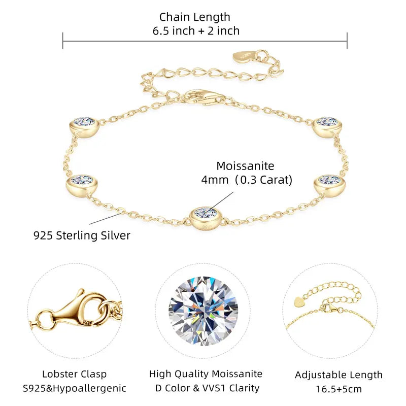 2025 New Fine Jewelry for Women Gold Plated 925 Sterling Silver Bracelet Link Chain Moissanite Fashionable Silver Bracelets