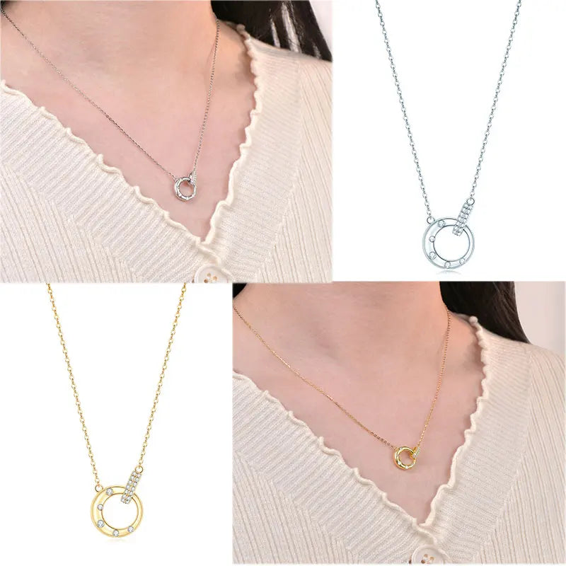 New Arrival Christmas Jewelry Charms 925 Silver 1.8mm&1.6mm&1.4mm&1.1mm Moissanite Fine Intertwined Circle Necklace for Women