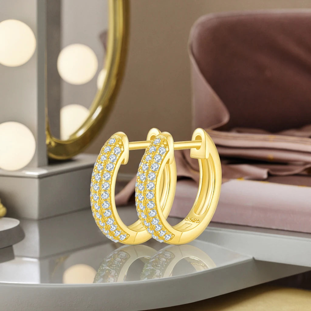Classic Hot Sale 925 Sterling Silver 1.0MM 0.005CT Round Moissanite Three Row Hoop Earrings for Women Half Earrings