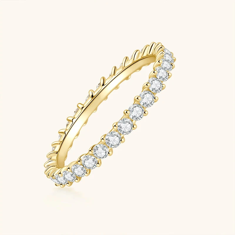 Chasau Romantic Wedding Engagement Custom Jewelry Womens Full Eternity 925 Sterling Silver Round Cut 2mm 0.03ct Moissanite Ring
