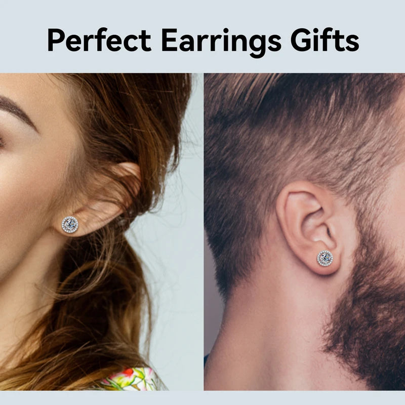 Most Popular 18K White Gold Plated 925 Silver Round Cut Classic 5mm 0.5ct Moissanite Halo Stud Earrings for Women Men