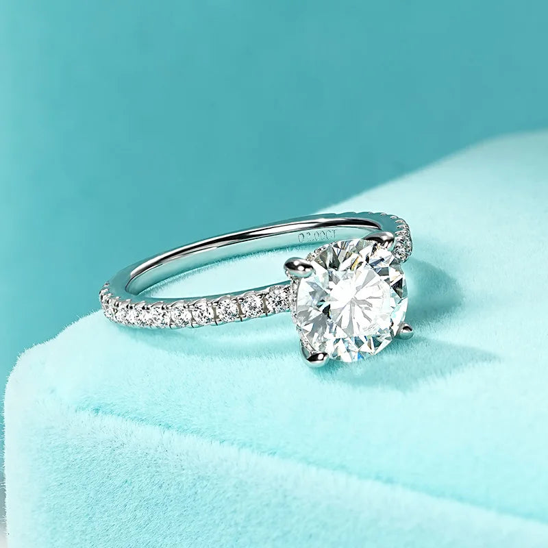 Wedding Classic Design 8mm 2.0ct Stackable Rings 2CT Engagement Bridal Finger Hidden Halo Ring for Women