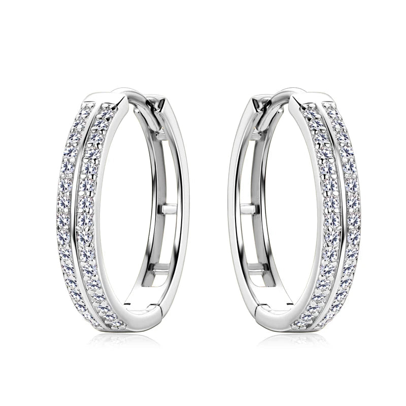 925 Sterling Silver Round Moissanite Piercing Engagement Jewelry Double Row Trend Hoop Earrings for Women
