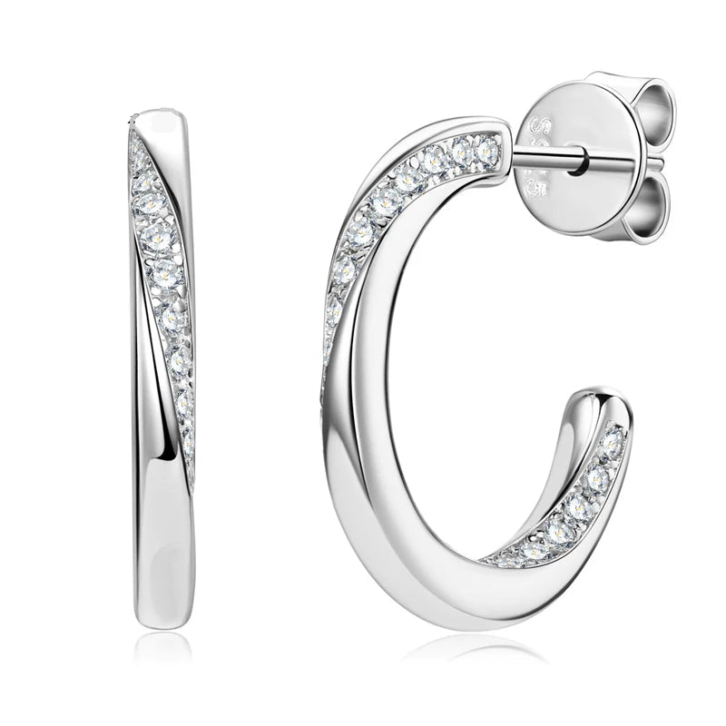 Trend Wedding Jewelry Round Cut 1.2mm Moissanite 925 Sterling Silver Half Hoop Earrings C Shape Earring for Women