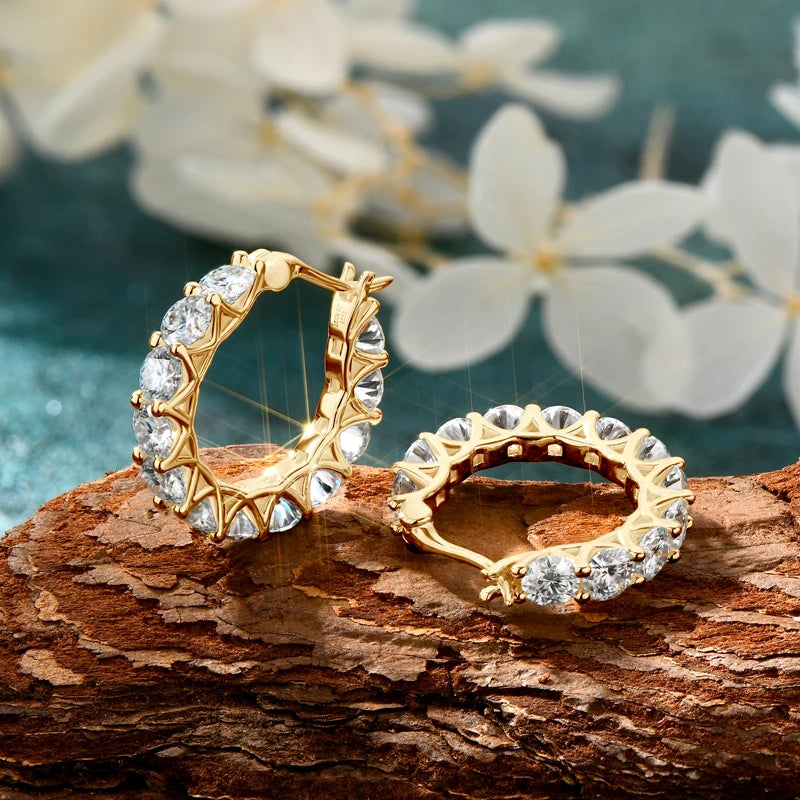 Luxury Hoops Sparking Full 3mm 4mm Moissanite Earrings Solid Silver 925 Huggie Wedding Engagement Jewelry Gifts for Women