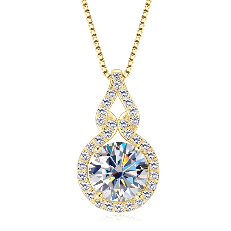 GRA Certified 925 Sterling Silver 8mm Classic 2ct Moissanite Pendant Necklace Diamond Charm for Women