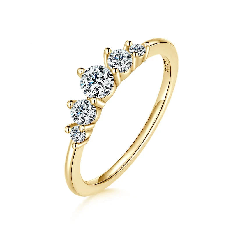 Engagement 925 Silver 4mm&3mm&2mm Round Moissanite 5-Stone Women's Small Fashion Design Five Stone Crown Ring for Women