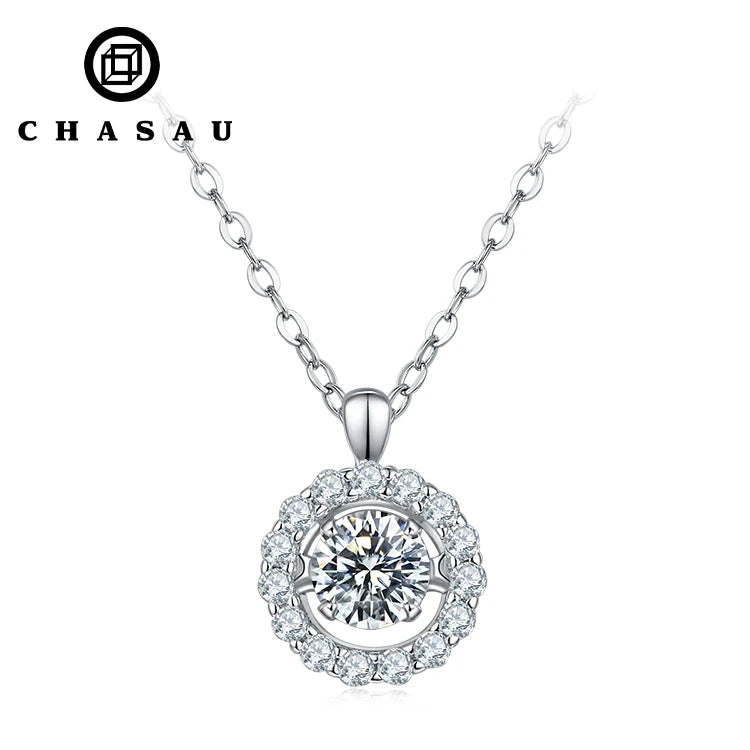 Sunflower 925 Sterling Silver D Color Halo Round Fashion Jewelry 0.5ct Moissanite Dancing Pendant Necklace for Women