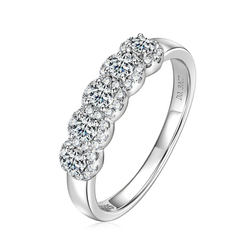 2025 New Anniversary Gift Ring 925 Silver 2.5mm Moissanite Halo Classic Engagement Five-Flower Ring for Women