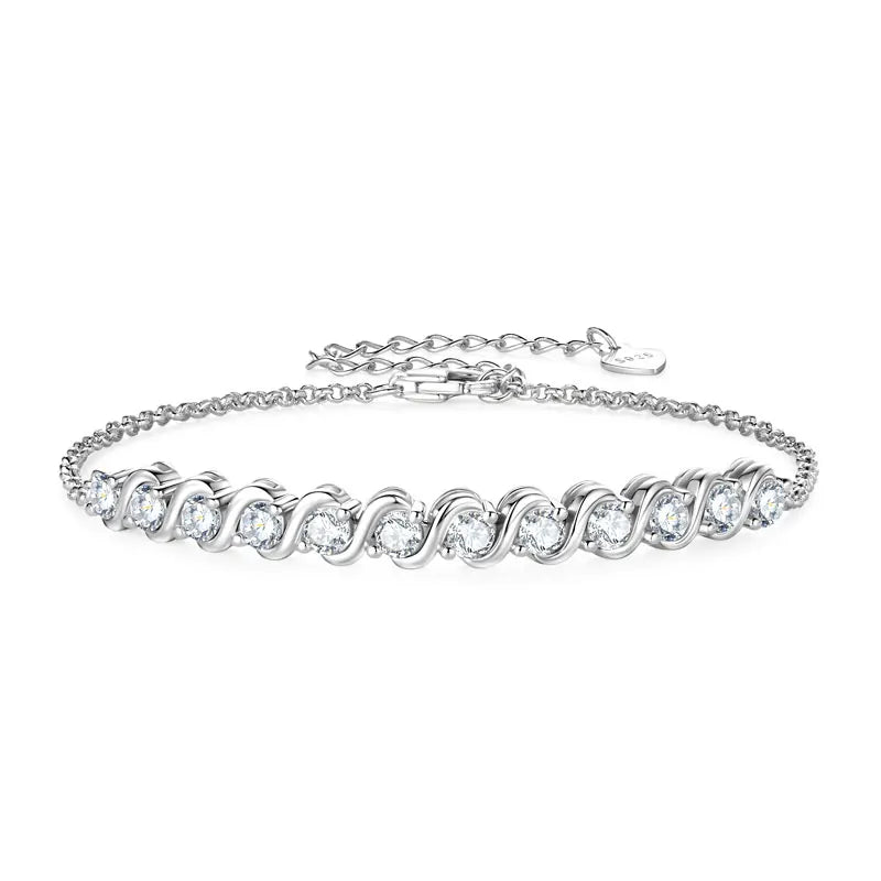 Fashion Classic Wedding 925 Sterling Silver D Color VVS1 3mm 0.1ct Round Cut Moissanite Bracelet for Women