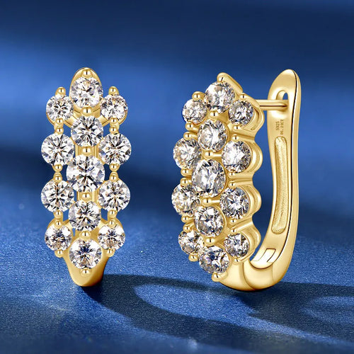 925 Silver Cluster Round Cut 3.5mm&3mm&2.5mm Moissanite Women Cluster Three Row U-Shaped Fashion Hoop Huggie Earrings for Women