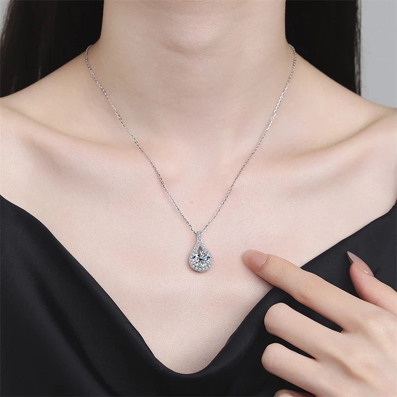 Certified 925 Silver 6.5mm 8mm 9mm 10mm 11mm Round Moissanite Teardrop Chain Pendant Necklace for Women