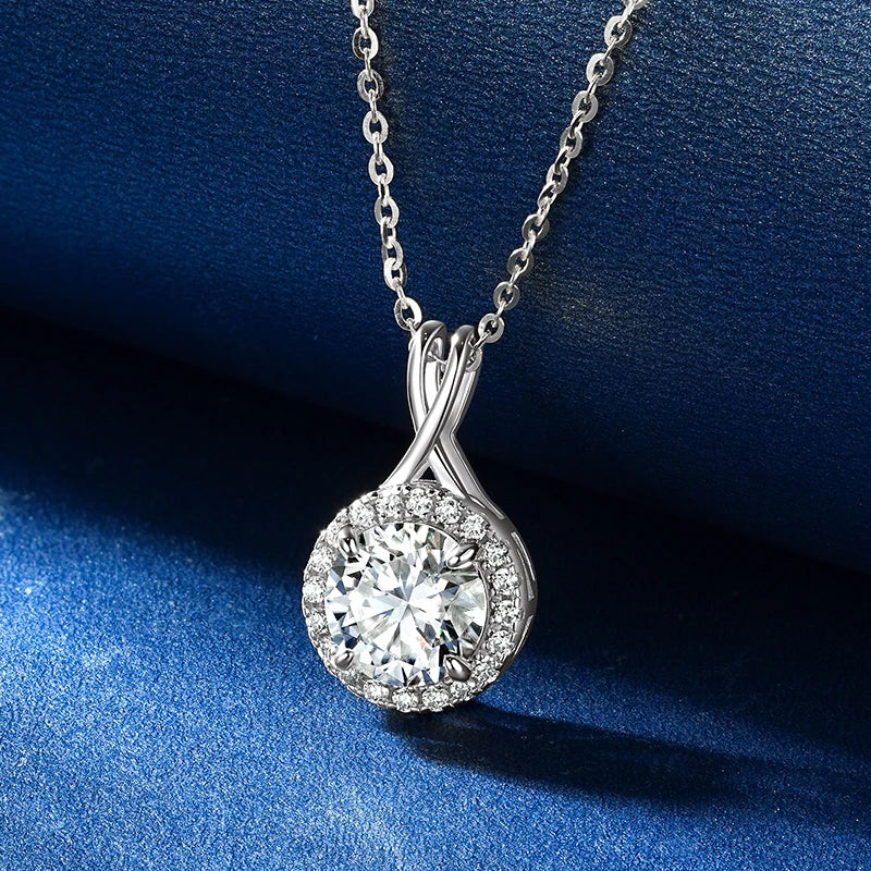 Hot Selling Charms 925 Silver Round-Cut 8mm 2.0ct Moissanite Pendant Cross Design Necklace for Women with Certificate