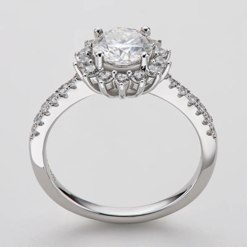 Trendy Luxury Fashion Women's 1ct Moissanite Ring 1.0ct 1 Carat 6.5mm S925 Sterling Silver Sunflower Shape Jewelry for Women
