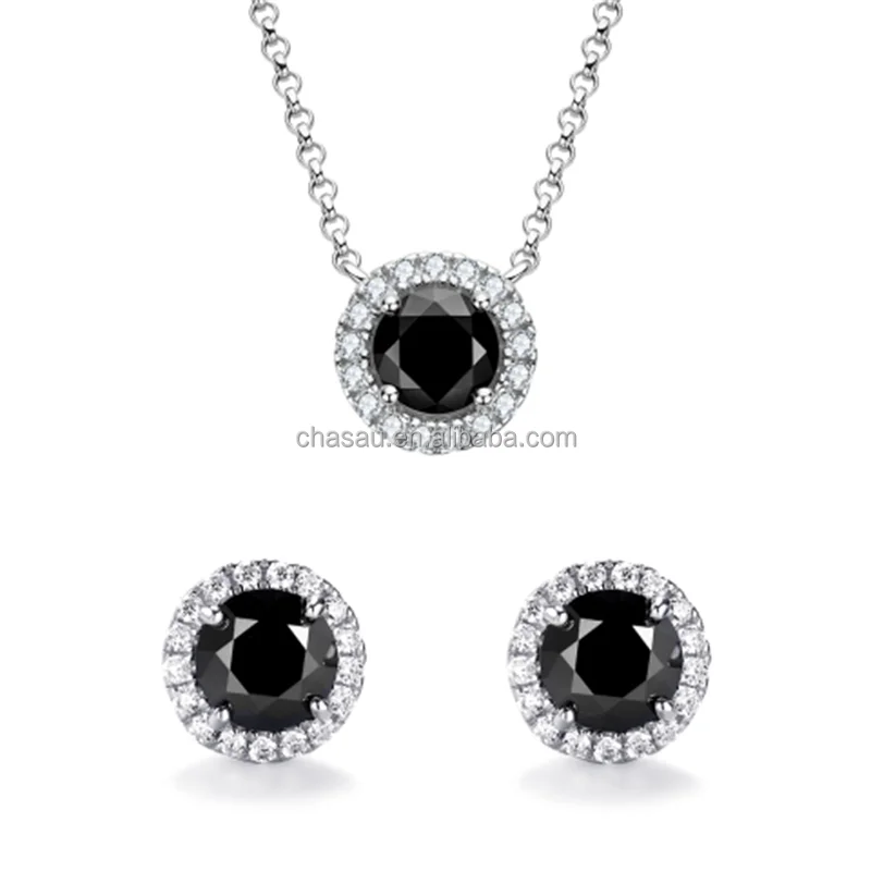 Chasau 925 Sterling Silver 1.0CT Cross Princess Cut Black Moissanite Earrings Pendant Necklace Set for Women and Girls