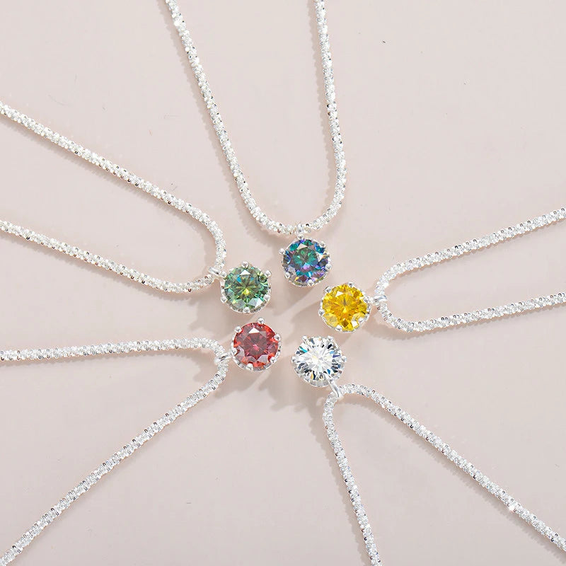 Multi Color Choice D Color with GRA Certification 6.5mm 1CT 925 Sterling Silver Round Cut Moissanite Colorful Necklace
