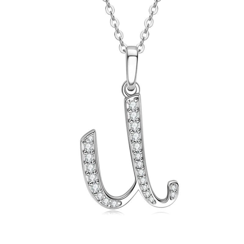 A-Z Name Necklace 26 Letter Initial Moissanite Pendant Real Silver 925 for Couples Women Men Valentine's Day