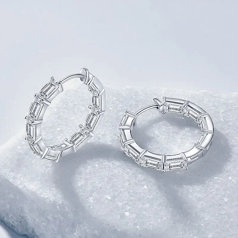 Personalization 925 Sterling Silver 3x5mm 0.5ct White Moissanite Statement Single Row Inside Out Hoop Earrings for Woman Man