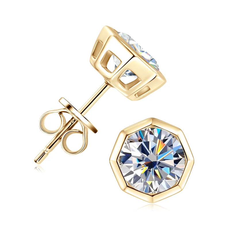 Hot Sale Classic Moissanite Personalized Geometric Stud Earrings 925 Silver Gold Plated Round Cut 6.5mm Earrings Men and Women