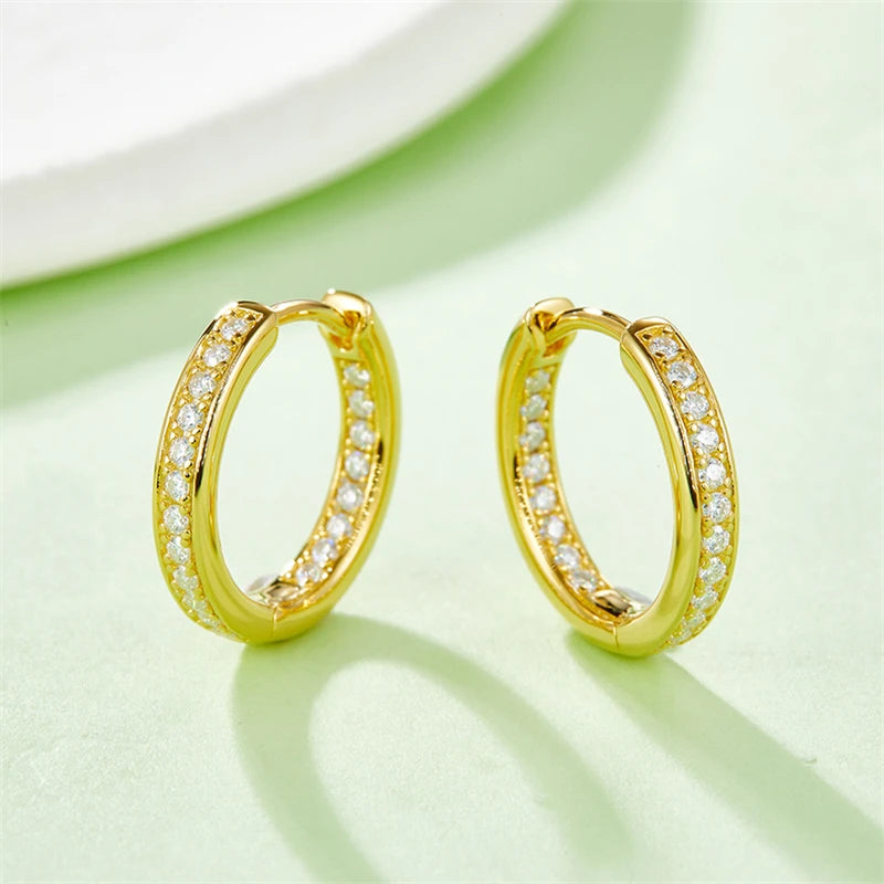 D Color VVS1 Clarity Brilliant Round Cut 1.2mm Moissanite Single Row Inside Out Hoop 925 Sterling Silver Earrings for Women