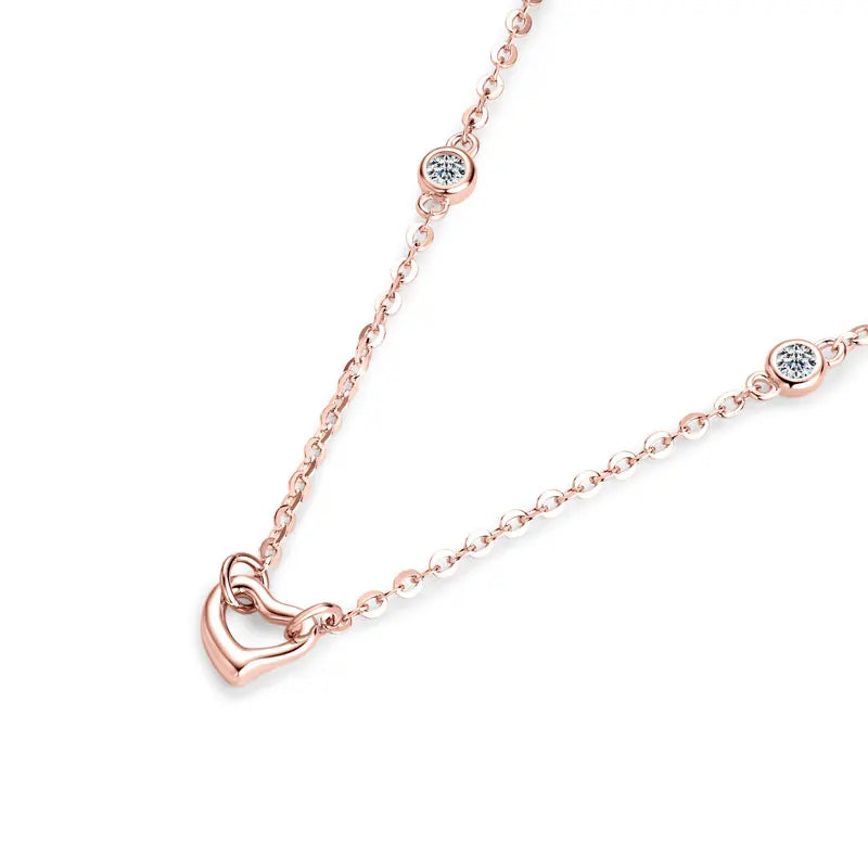 2mm D Moissanite Bezel Necklace 925 Sterling Silver Chain Rose Gold Color Heart Pendant Necklaces for Women
