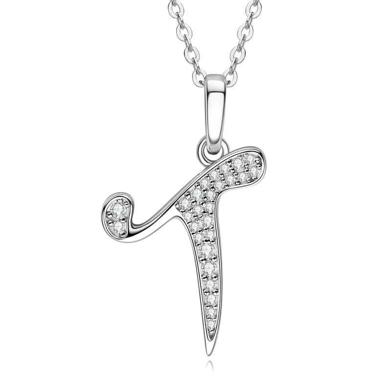 A-Z Name Necklace 26 Letter Initial Moissanite Pendant Real Silver 925 for Couples Women Men Valentine's Day