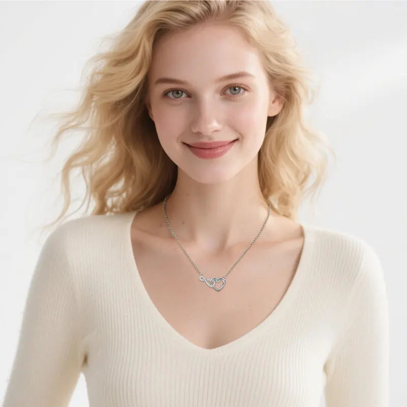 Wholesale Hot Selling Jewelry 925 Silver 4mm&1.3mm Moissanite Infinity Heart Shaped Wedding Pendant Necklace for Women