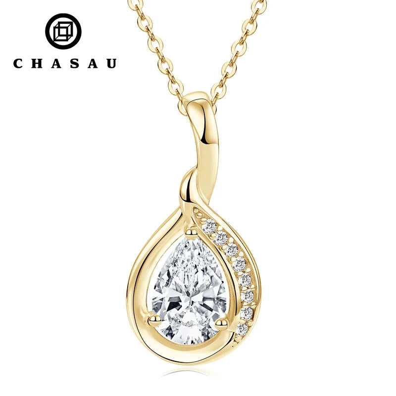 Custom 14K Gold Plated 925 Silver Pear Shape 6x9mm 1.5ct Moissanite Drop Pendant Necklace Jewelry Gifts for Women Mothers Gifts
